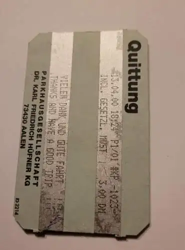 Parkticket Aalen - 13.04.2000