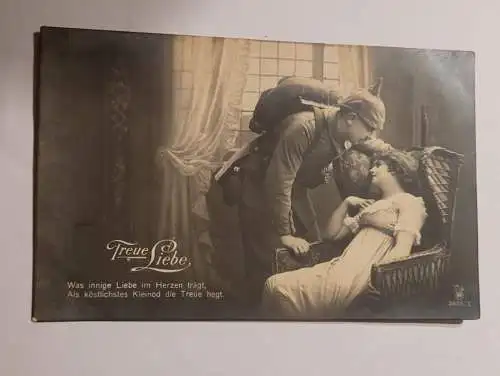 Alte Postkarte - Soldat mit Baby mit Spruch