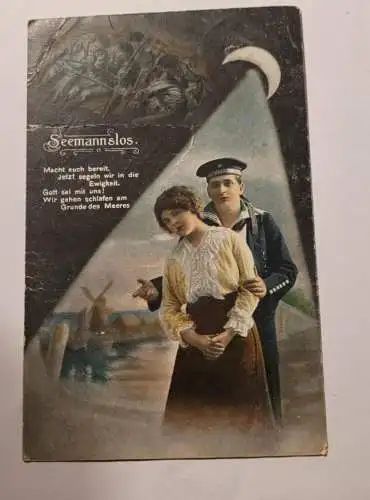Alte Postkarte - Seemannslos mit Spruch