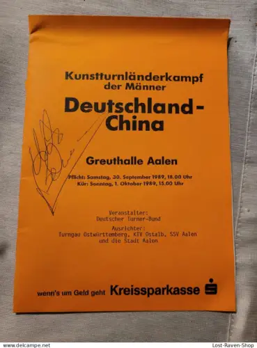 Programmheft - Kunstländerkampf der Männer - Deutschland China 1989 - Greuthalle Aalen
