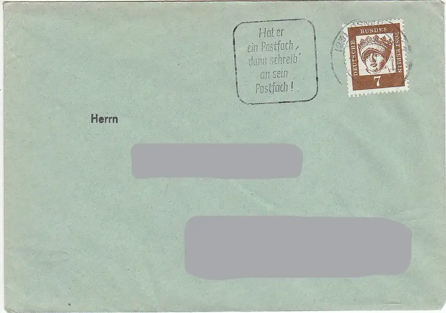 Berlin (West)  Nr 200 mit Werbestempel: Hat er ein Postfach dann schreib' an sein Postfach / Osnabrück 1.9.61 Brief