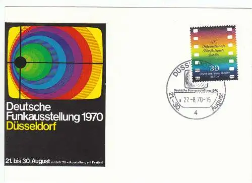 Berlin (West)  Nr 358 (Plattenfehler) auf Sonderpostkarte zur Deutschen Funkausstellung Düsseldorf mit SST Düsseldorf 27.8.70 Sonderstempel