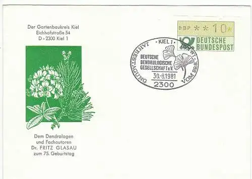 Bundesrep. Deutschland  Nr 1.1.h.u ATM 10 Pf. auf Brief mit Sonderstempel zur Jahrestagung der Deutschen Dentrologischen Gesellschaft e.V. in 1981 / Stempel: Kiel 30.8.1981