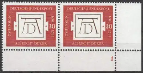 Bundesrep. Deutschland  Nr 677 (Markenpaar - Eckstück mit Formnummer) Postfrisch / **