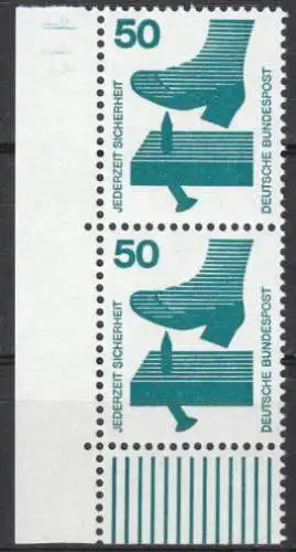 Bundesrep. Deutschland  Nr 700 A W (2-er-Paar - Walzendruck - Ecke unten links - Rand mit Druckerzeichen 1) Postfrisch / **