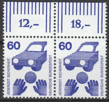 Bundesrep. Deutschland  Nr 701 A W OR (Markenpaar - Walzendruck - Oberrand) Postfrisch / **