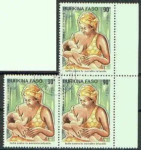 Burkina Faso  Nr 1075 (3-er Block) Eckstempel/Wellenstempel