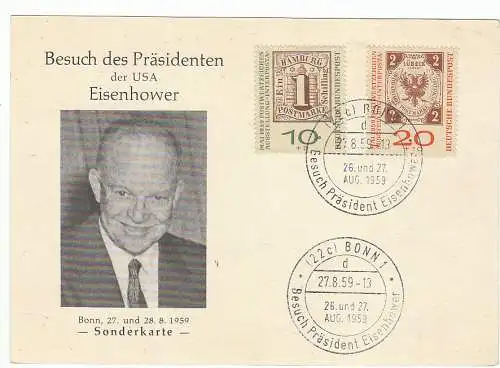 Bundesrep. Deutschland  Nr 310 b -  311 b Q auf Sonderkarte "Besuch des Präsidenten der USA Eisenhower" / SSt. Bonn 27.8.59