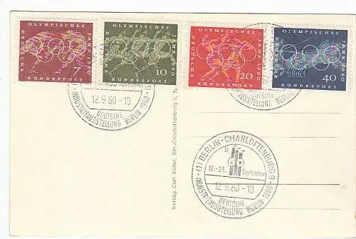 Bundesrep. Deutschland  Nr 332 - 335 Q auf Postkarte Deutsche Industrieausstellung Berlin 1960 mit gleichlautendem SSt. vom 12.9.60