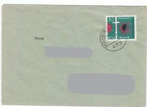 Bundesrep. Deutschland  Nr 397 Q auf Brief mit Tagesstempel 433 Mühlheim a. d. Ruhr 21.8.63