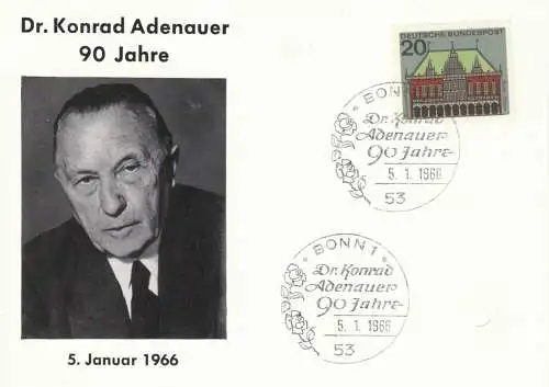 Bundesrep. Deutschland  Nr 425 Q auf Sonderkarte mit Sonderstempel "Dr. Konrad Adenauer 90 Jahre" / 53 Bonn1 - 5.1.1966