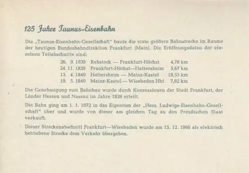 Bundesrep. Deutschland  Nr 463 Q auf Sonderkarte mit Sonderstempel "125 Jahre Taunuseisenbahn Frankfurt (M) - Wiesbaden" / 62 Wiesbaden - 13.4.1965