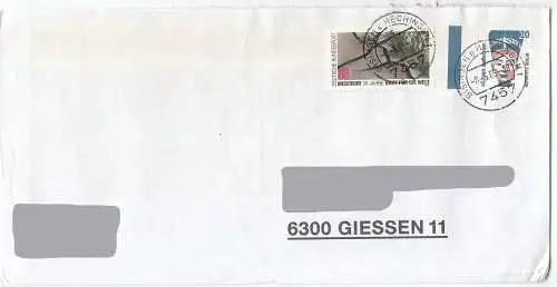 Bundesrep. Deutschland  Nr 1398 (Rand) + 1404 Q auf Brief mit Tagesstempel 7457 Bisingen b. Hechingen 1 / -8.5.89