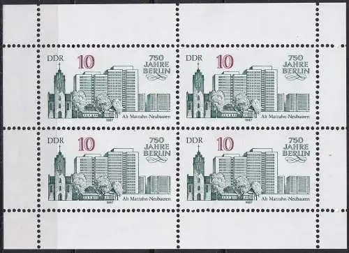 DDR  Nr 3075 - 3078  (Vier Kleinbogen) Postfrisch / **