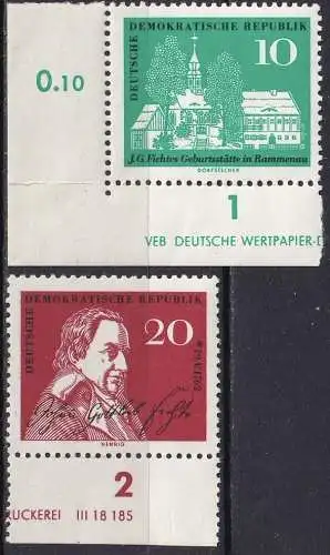 DDR  Nr 889 - 890  (1 x Eckrand mit teilw. DV - 1 x Unterrand mit teilw. DV) Postfrisch / **