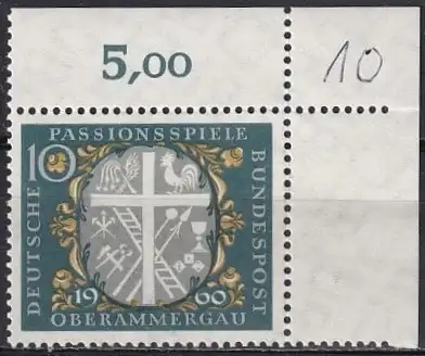 Bundesrep. Deutschland  Nr 329  (Eckrandstück) Postfrisch / **