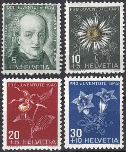 Schweiz  Nr 424 - 427  (Nr. 426 mit Knick) Postfrisch / **