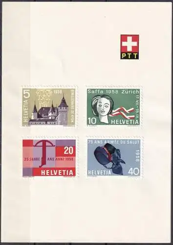 Schweiz  Nr 653 - 656  (auf Folder der PTT geklebt) Ohne Gummierung (*)