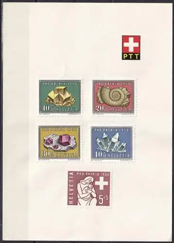 Schweiz  Nr 657 - 661 (auf Folder der PTT geklebt) Ohne Gummierung (*)