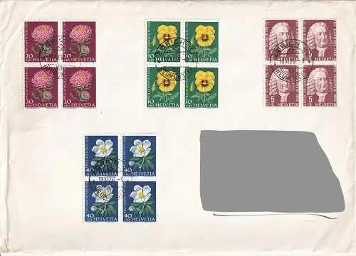 Schweiz  Nr 663 + 664 + 665 + 667 Q  (4-er Blöcke auf Brief)