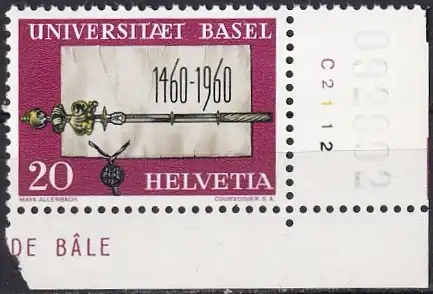 Schweiz  Nr 693  (Ecke unten rechts mit Farbandruck (Nr.) und Bogennummer) Postfrisch / **