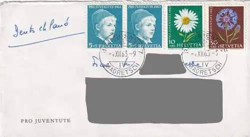 Schweiz  Nr 786 y Q (Markenpaar) + 787 x Q + 789 y Q (auf Brief)