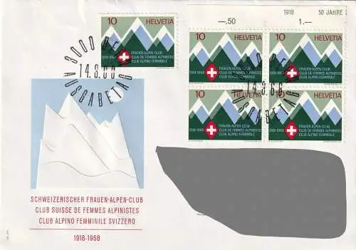 Schweiz  Nr 870 Q (4-er Block mit Oberrand plus Einzelmarke auf FDC)
