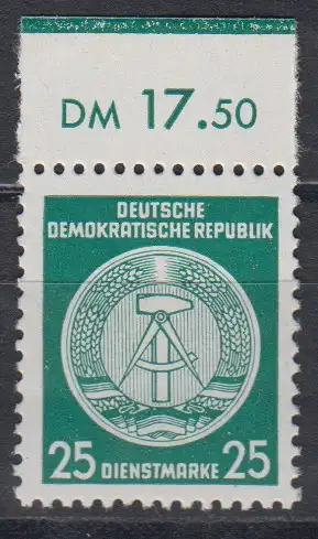 DDR Dienst A 23 xI XI Oberrand postfrisch ** Dienstmarke (3637A) 