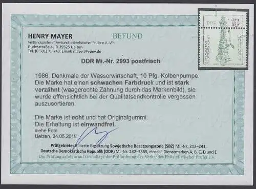 DDR 2993 verzähnt Verzähnung Fehldruck postfrisch ** mit Befund (5448)