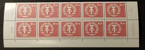 DDR 1900 DV DWD Druckvermerk Formnummer 1 postfrisch RWZ Eckrand (6458A)