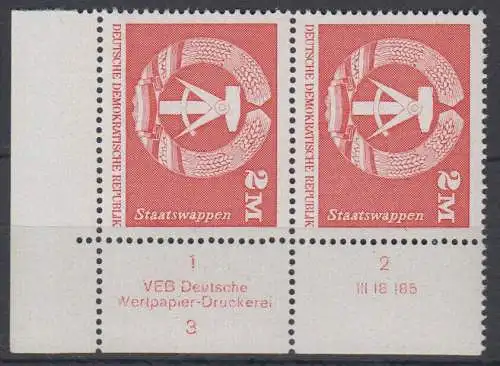 DDR 1900 DV DWD Druckvermerk Formnummer 4 postfrisch ** Eckrand (6371C)