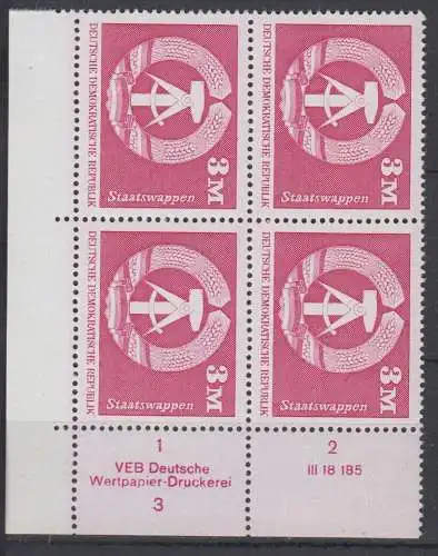 DDR 1967 DV DWD Druckvermerk Formnummer 3 postfrisch ** Eckrand (6402A)
