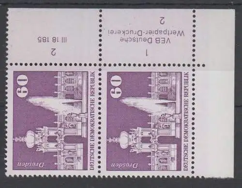 DDR 1919 DV DWD Druckvermerk Formnummer 2 postfrisch ** Eckrand (6335A)