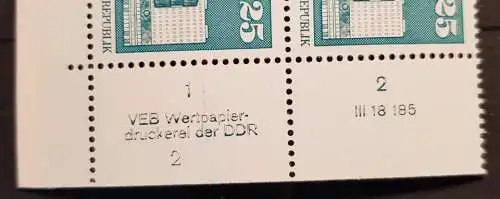 DDR 1854 DV2 WPD Druckvermerk Formnummer 2 postfrisch ** RWZ (6388A)