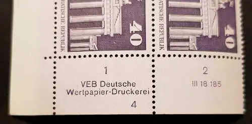 DDR 1879 DV1 DWD Druckvermerk Formnummer 4 postfrisch RWZ Eckrand (6558C)