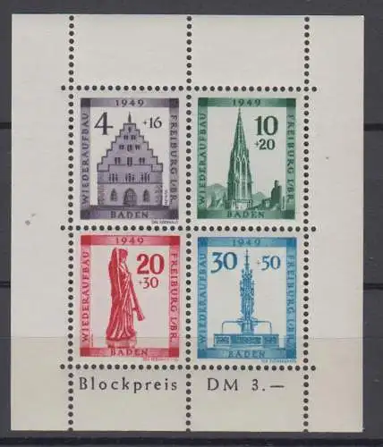 Französische Zone Baden Block 1 A geprüft postfrisch ** (8991C)