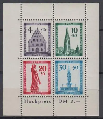 Französische Zone Baden Block 1 A geprüft postfrisch ** (8994A)