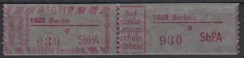 DDR SbPÄ 2 F **Z 1020 Berlin a Einschreibemarken  postfrisch **  (8995A)