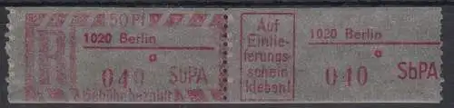 DDR SbPÄ 2 F **Z 1020 Berlin a Einschreibemarken  postfrisch **  (8995C)
