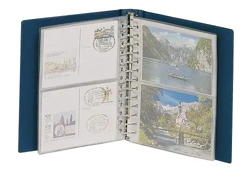 CLASSIC Postkarten Album mit 20 Blatt Lindner 1103K 1103 K-B BLAU Ringbinder 