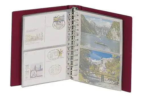 CLASSIC Postkarten Album mit 20 Blatt Lindner 1103K 1103 K-W ROT Ringbinder 