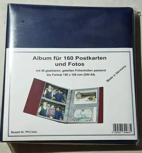 KOBRA Postkartenalbum für 160 Ansichtskarten Karten AK Briefe BLAU PK3 PK3N Ringbinder 