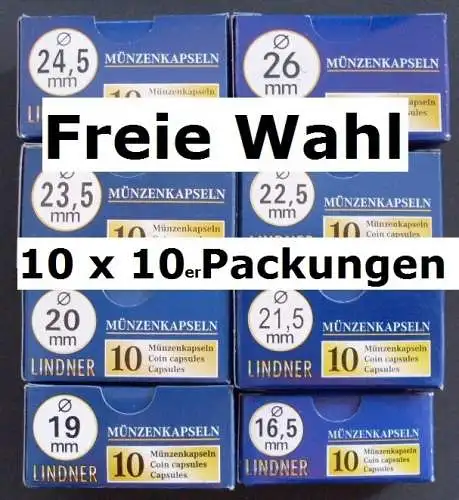 LINDNER Münzkapseln 14-51 mm VPE 10x10= 100 Stück freie Wahl