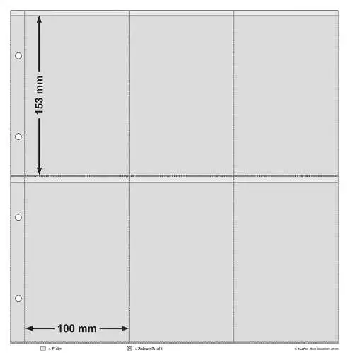 Einsteckblatt für Postkartenalbum 10 Stück KOBRA AK16H 6 Taschen 