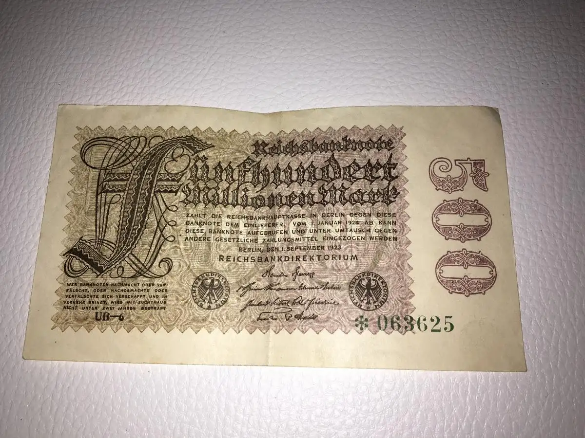Reichsbanknote 500 Millionen Mark Gutschein vom 1.9.1923 Berlin Notgeld Inflationsgeld