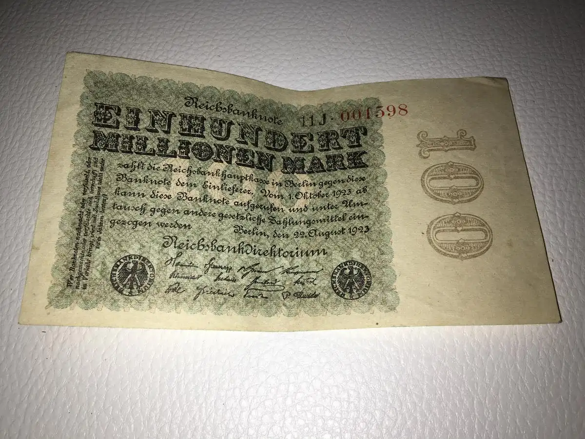 Reichsbanknote 100 Millionen Mark Gutschein vom 22.8.1923 Berlin Notgeld Inflationsgeld