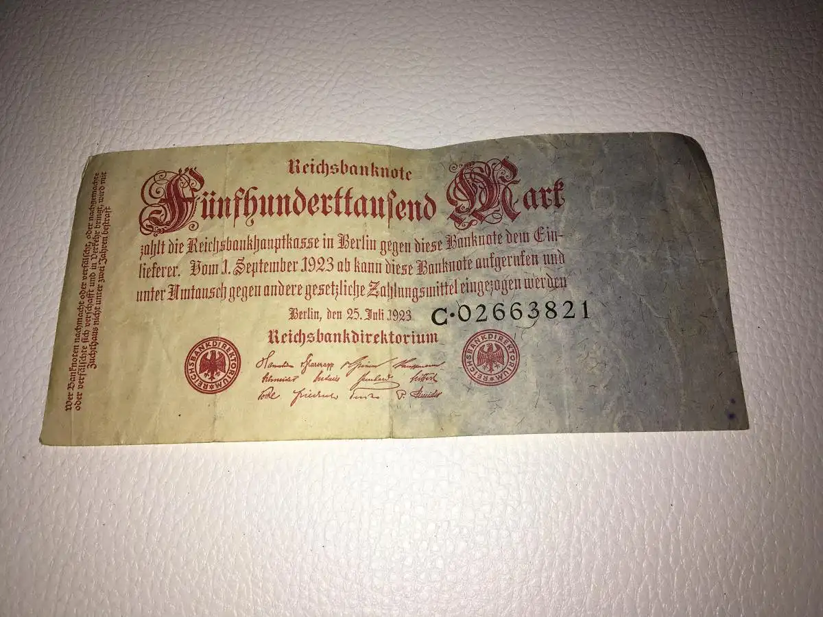 Reichsbanknote 500.000 Mark vom 25.7.1923 Stadt Berlin Notgeld Inflationsgeld