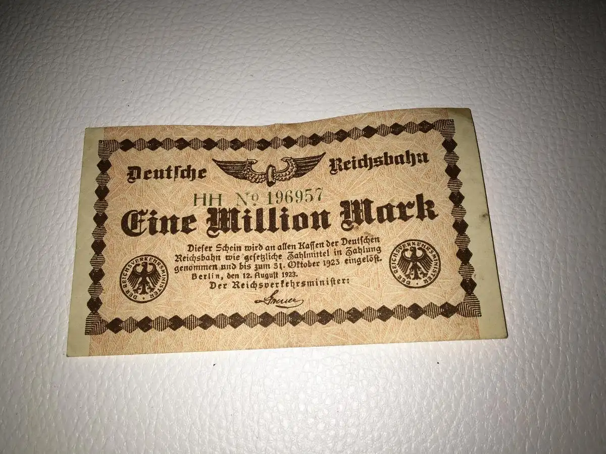 Reichsbanknote Deutsche Reichsbahn 1 Million Mark vom 12.8.1923 Berlin Notgeld Inflationsgeld