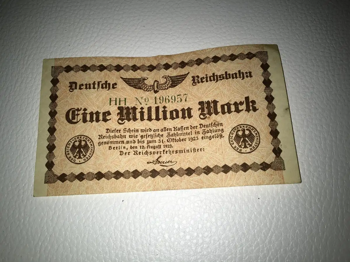 Reichsbanknote Deutsche Reichsbahn 1 Million Mark vom 12.8.1923 Berlin Notgeld Inflationsgeld