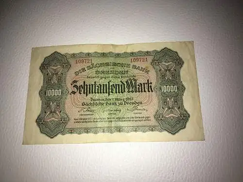 Reichsbanknote 10.000 Mark vom 1.3.1923 Stadt Dresden Notgeld Inflationsgeld 